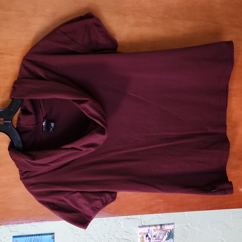 Nectar Creations-LG burgundy, cowl neck, short sleeve top, cotton